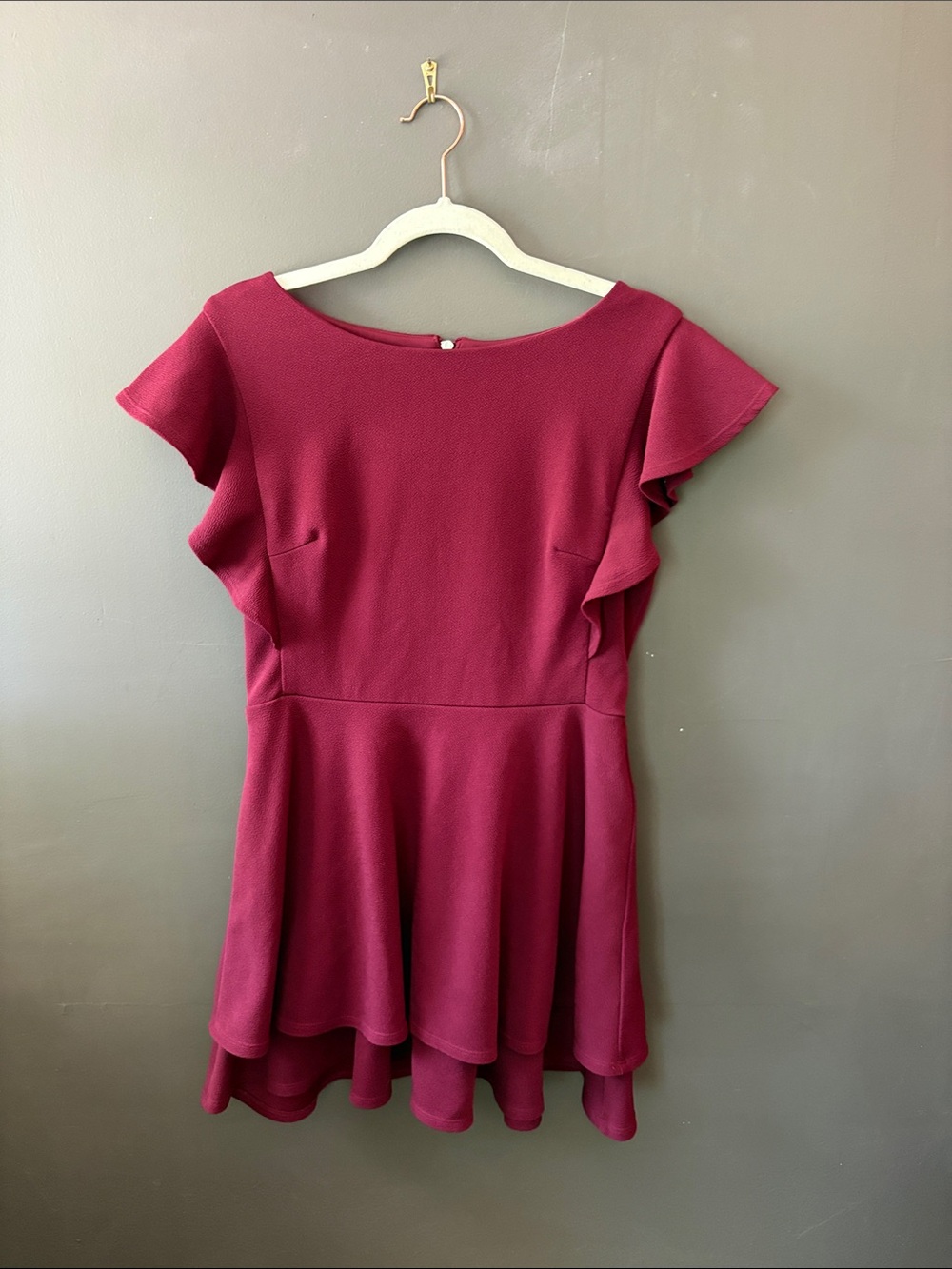 Women's Ruffle Sleeve Fit-and-Flare Dress in Deep Berry